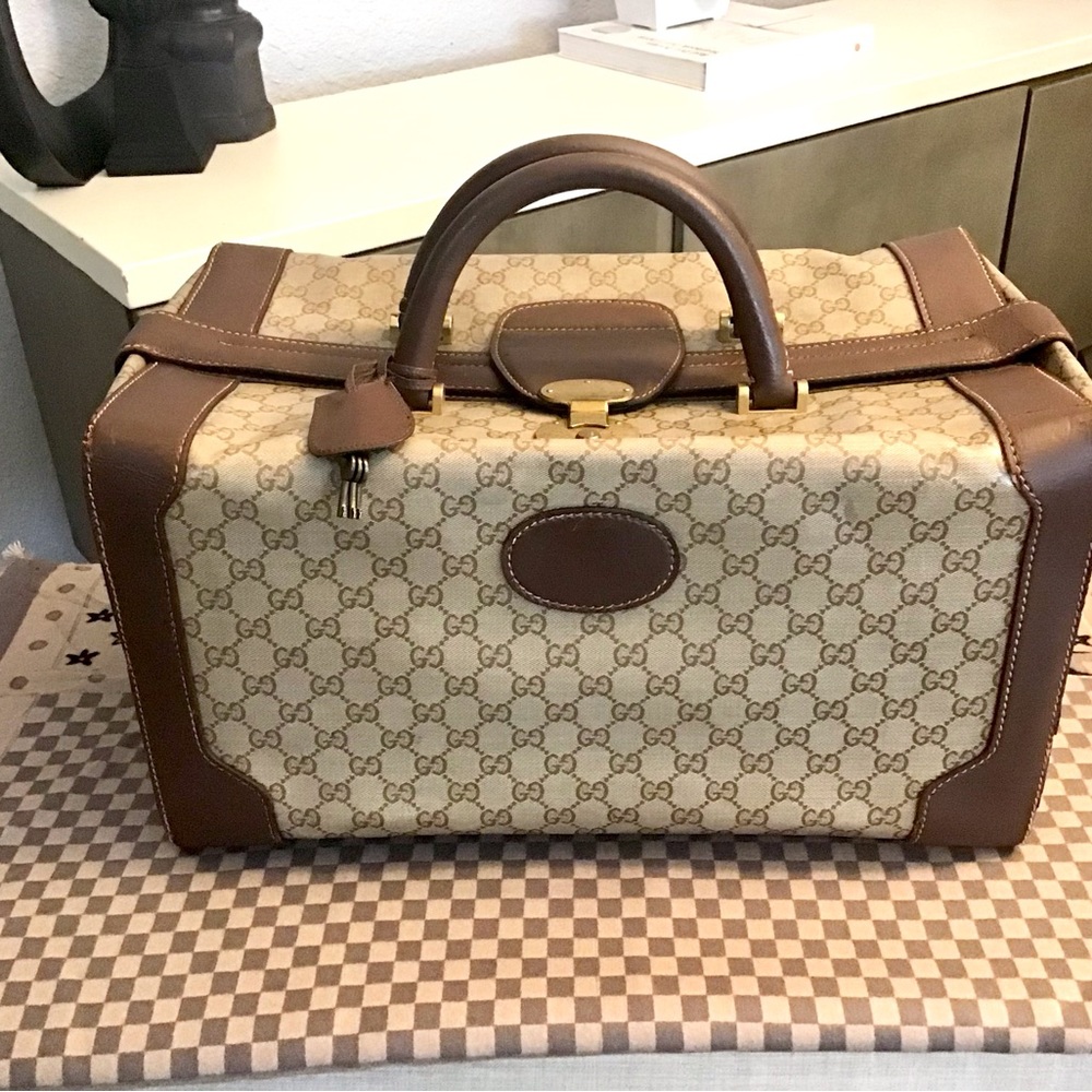 Gucci Beige and Brown Monogram Duffel Bag / Train Case